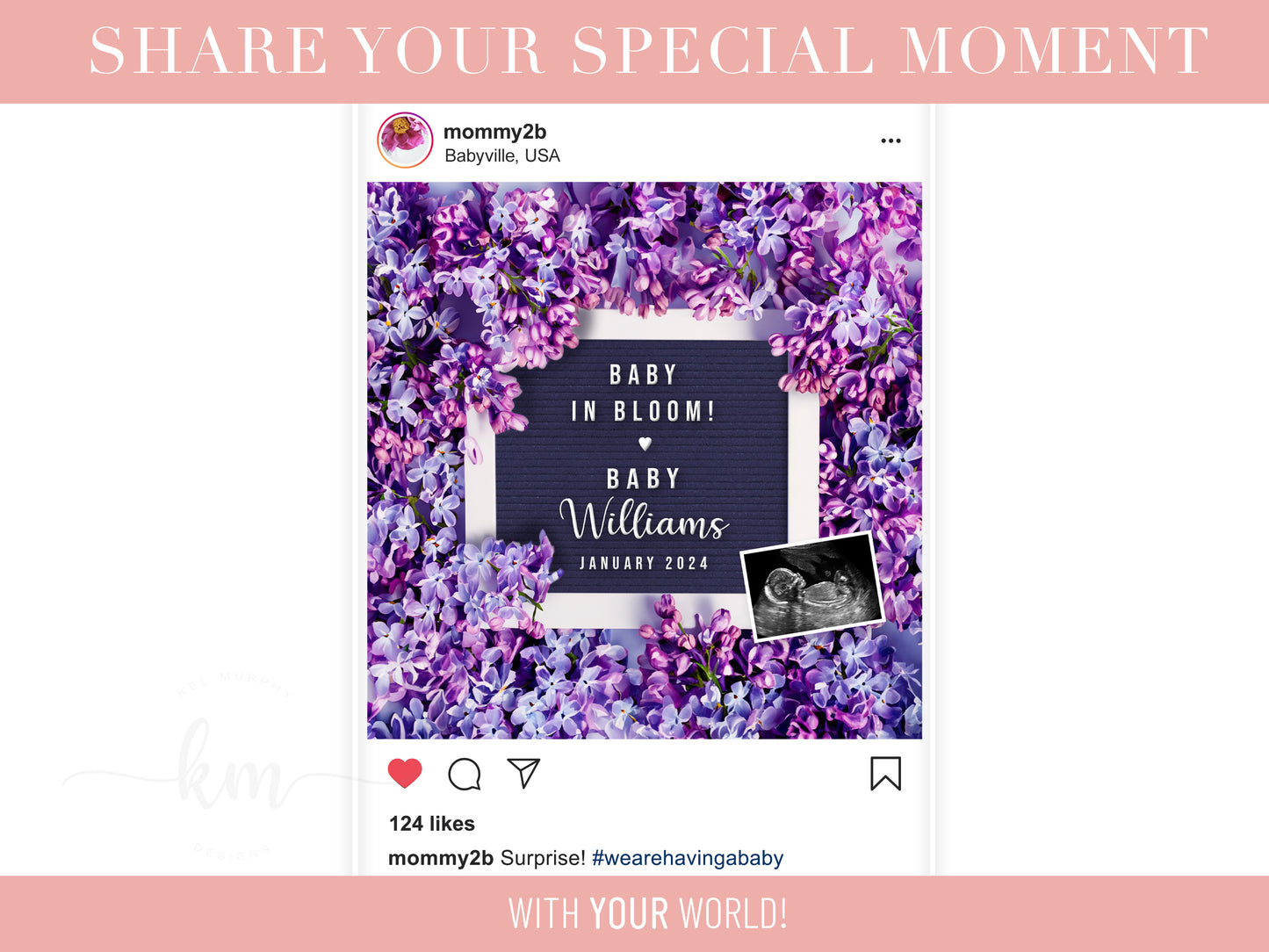 Lilac Flowers Digital Pregnancy Announcement