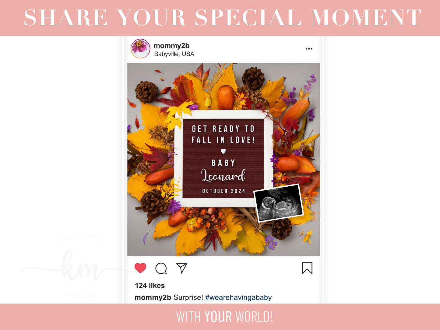 Fall Floral Wreath Digital Pregnancy Announcement