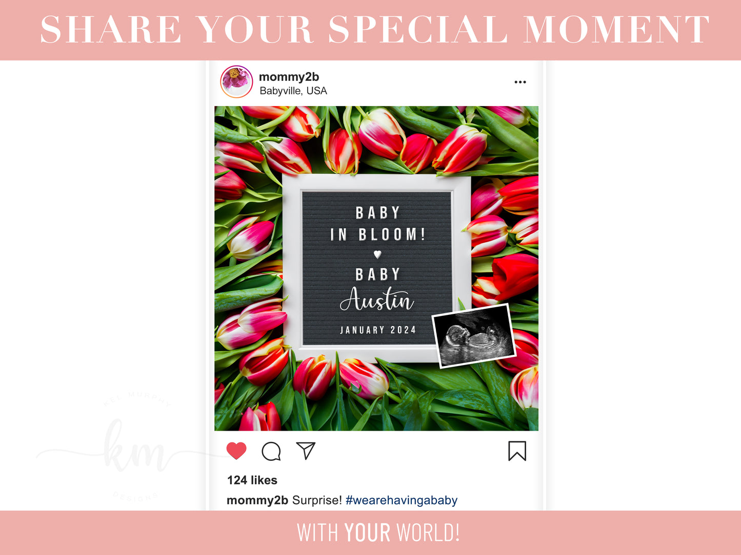 Tulip Flowers Digital Pregnancy Announcement