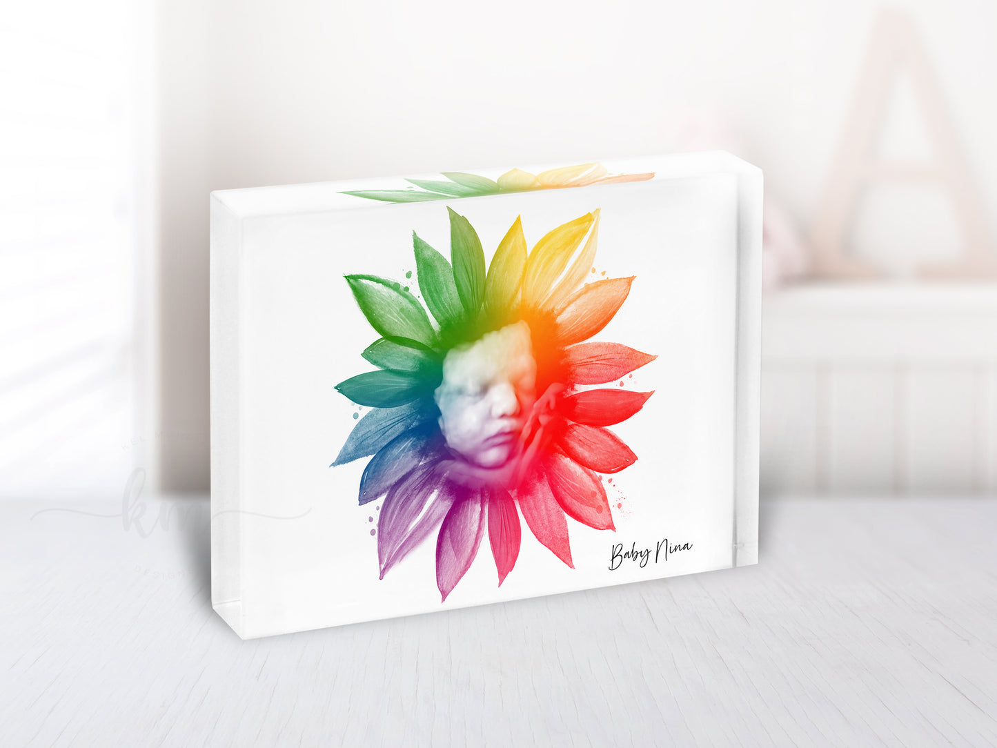 Rainbow Sunflower Watercolor 3D Ultrasound Art