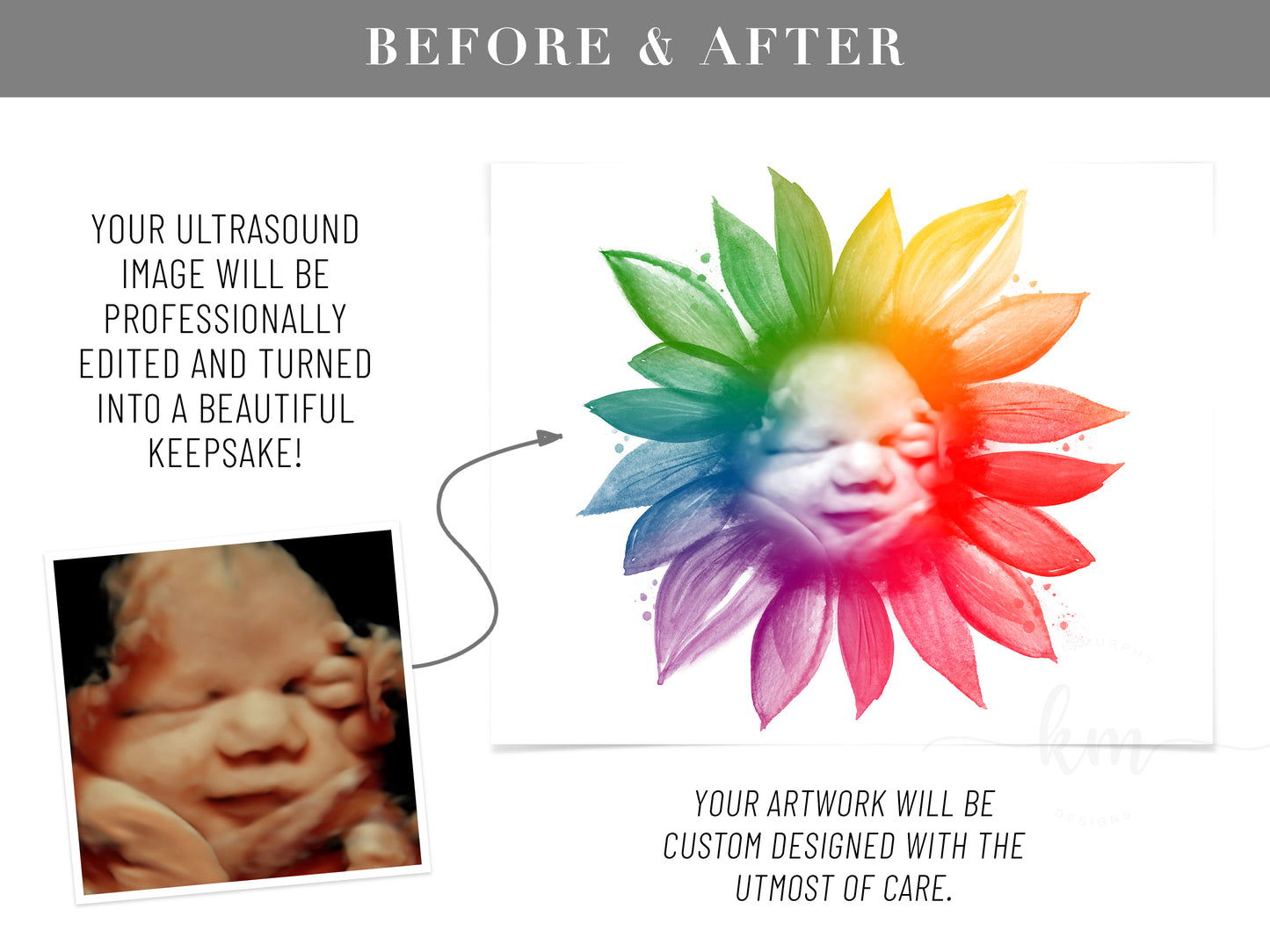 Rainbow Sunflower Watercolor 3D Ultrasound Art