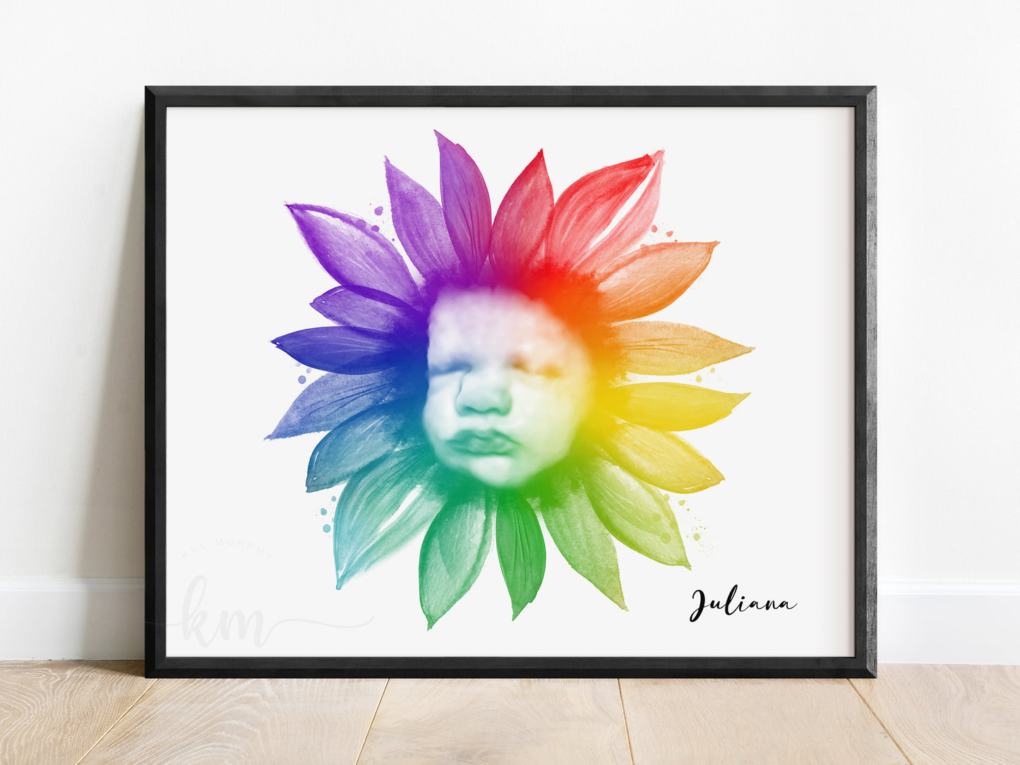 Rainbow Sunflower Watercolor 3D Ultrasound Art