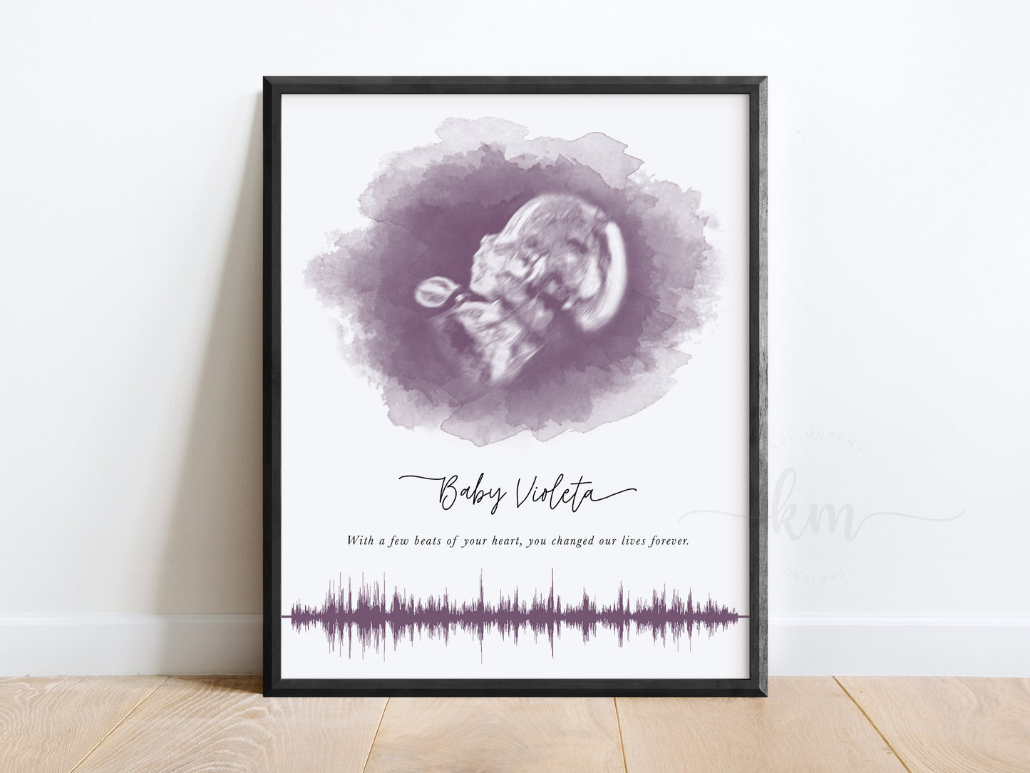 Oval Watercolor Ultrasound Art with Baby Heartbeat
