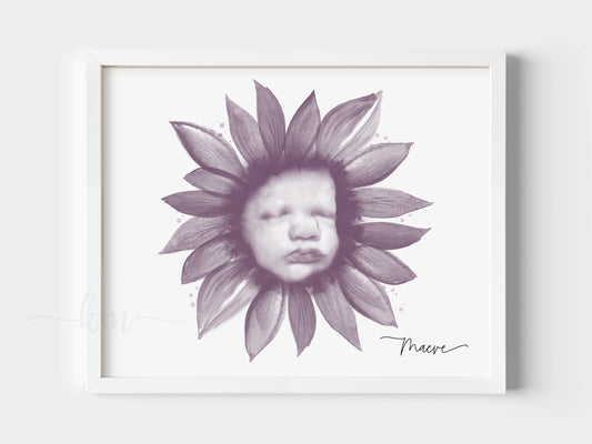 Sunflower Watercolor 3D Ultrasound Art