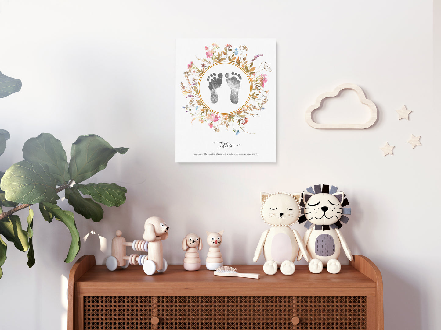 Baby Footprint Art with Boho Watercolor Wildflowers