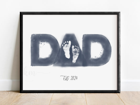 Baby Footprint Art with Watercolor Dad