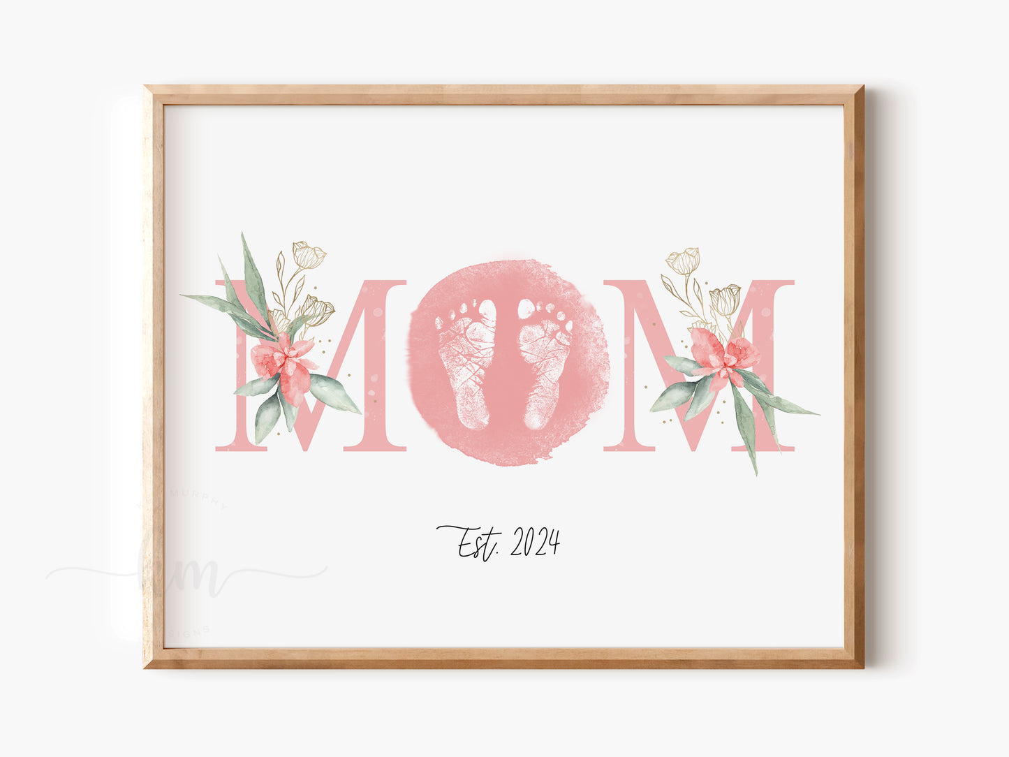Baby Footprint Art with Watercolor Mom
