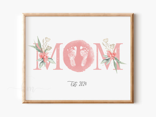 Baby Footprint Art with Watercolor Mom