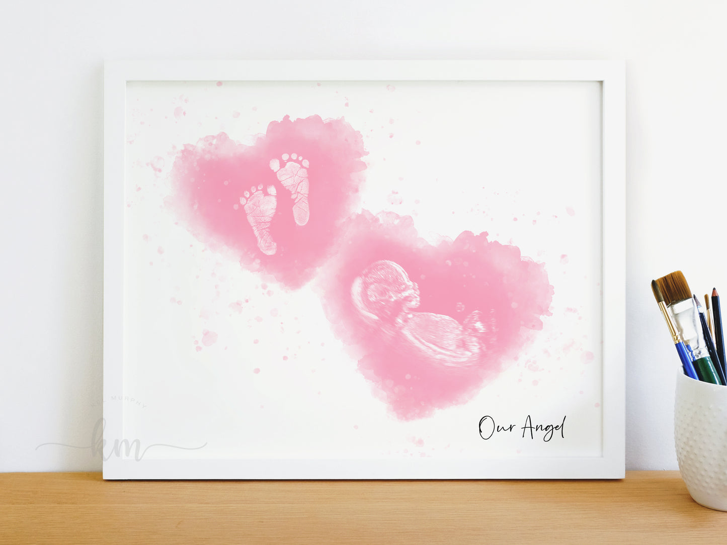 Baby Footprint Art with Watercolored Ultrasound Heart