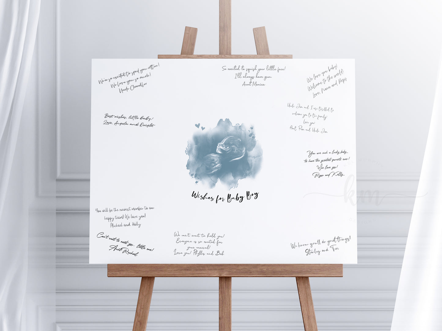 Baby Shower Guestbook Art with Cloud and Hearts Watercolor Ultrasound