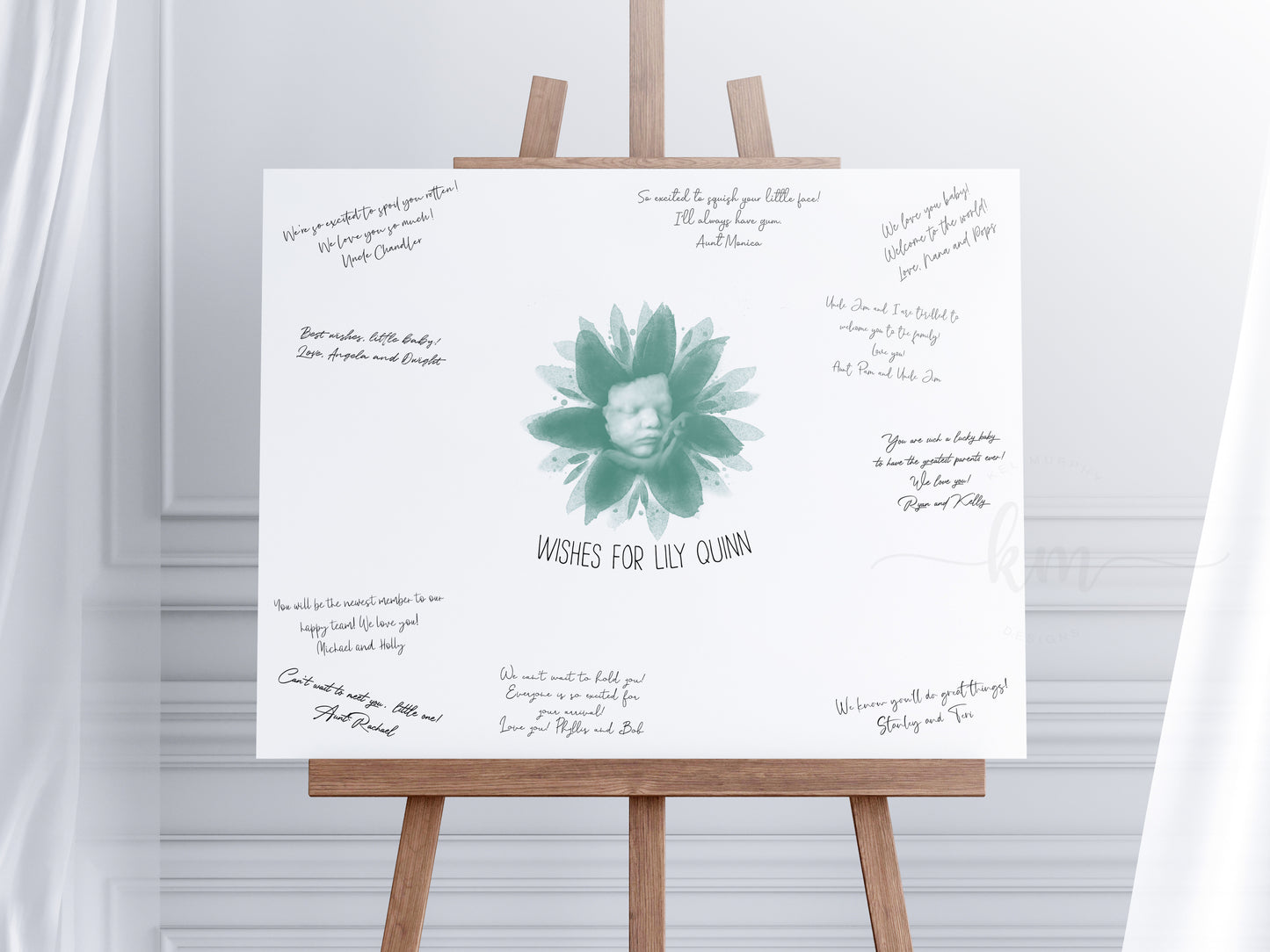 Baby Shower Guestbook Art with Flower Watercolor Ultrasound