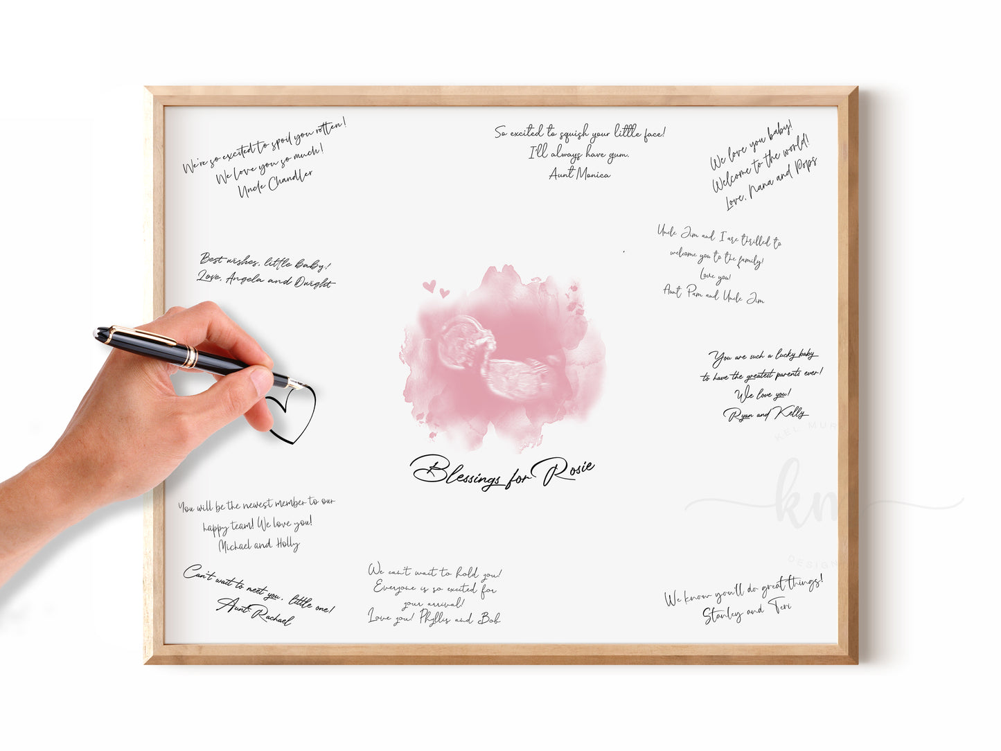 Baby Shower Guestbook Art with Cloud and Hearts Watercolor Ultrasound