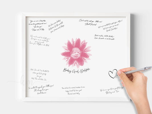 Baby Shower Guestbook Art with Flower Watercolor Ultrasound