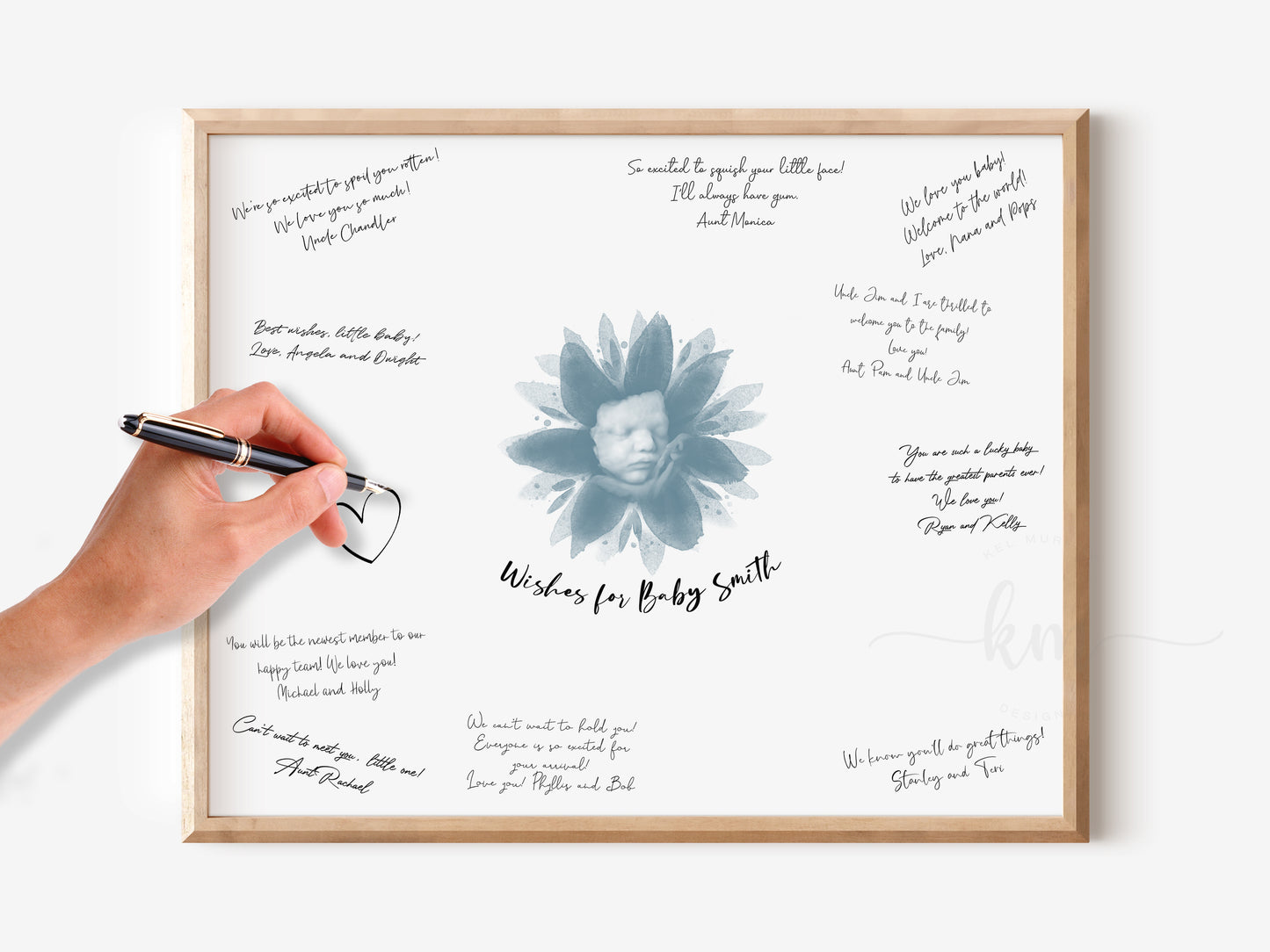 Baby Shower Guestbook Art with Flower Watercolor Ultrasound