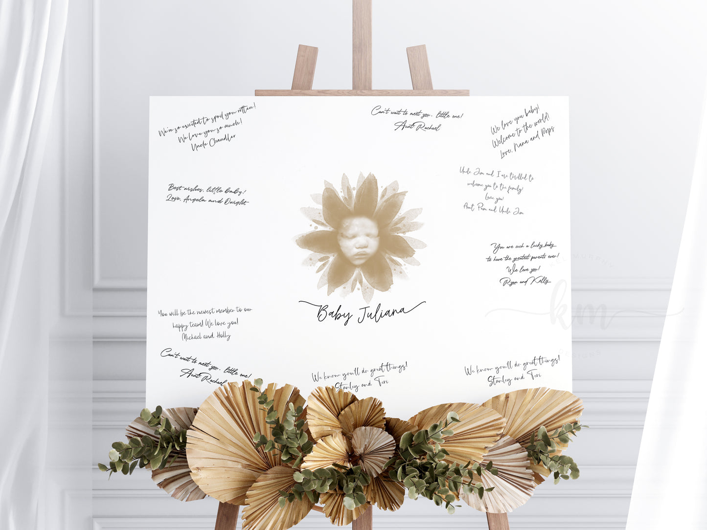 Baby Shower Guestbook Art with Flower Watercolor Ultrasound