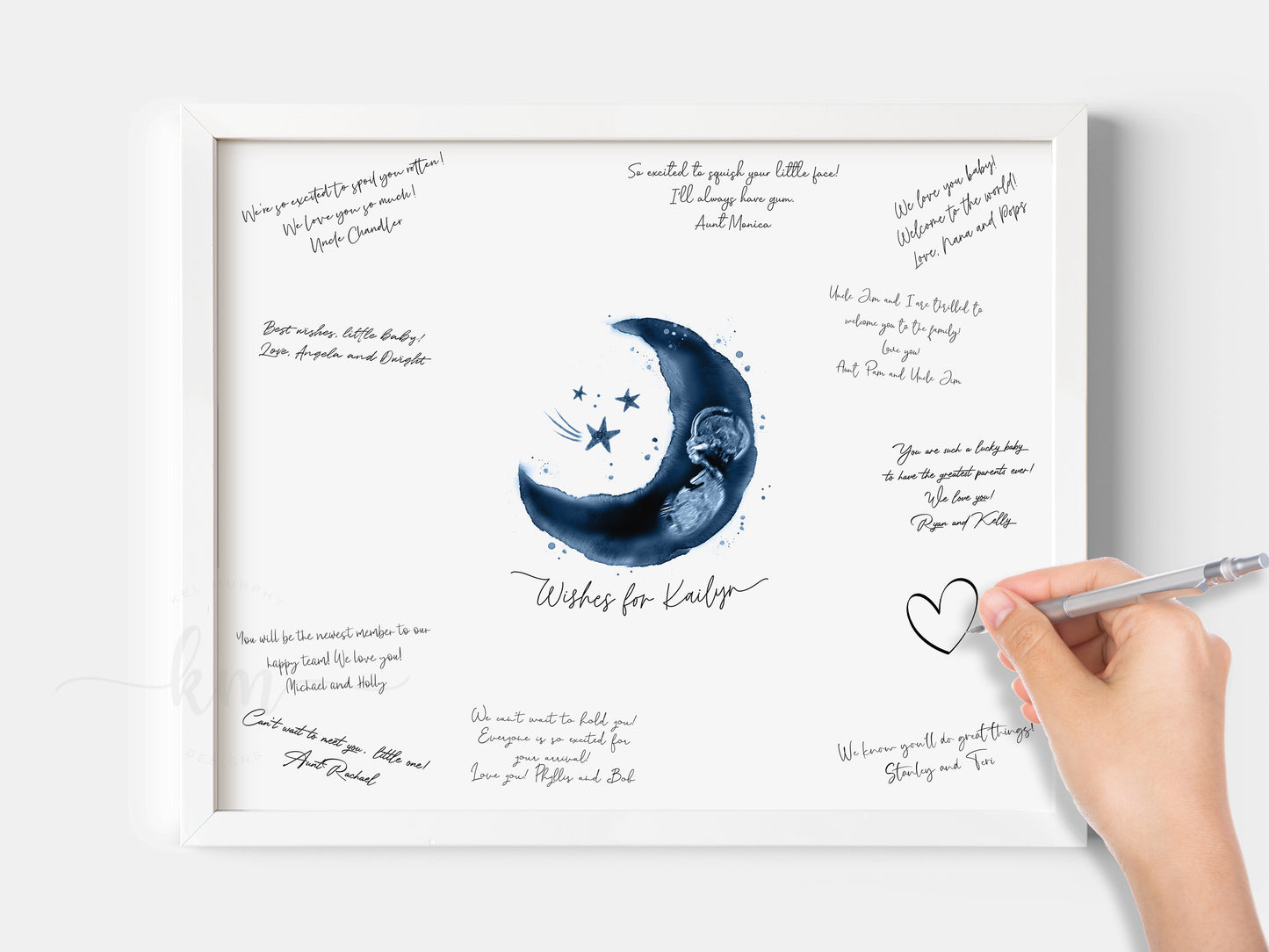 Baby Shower Guestbook Art with Moon Pen & Ink Ultrasound