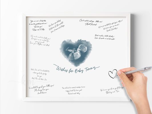 Baby Shower Guestbook Art with Heart Watercolor Ultrasound