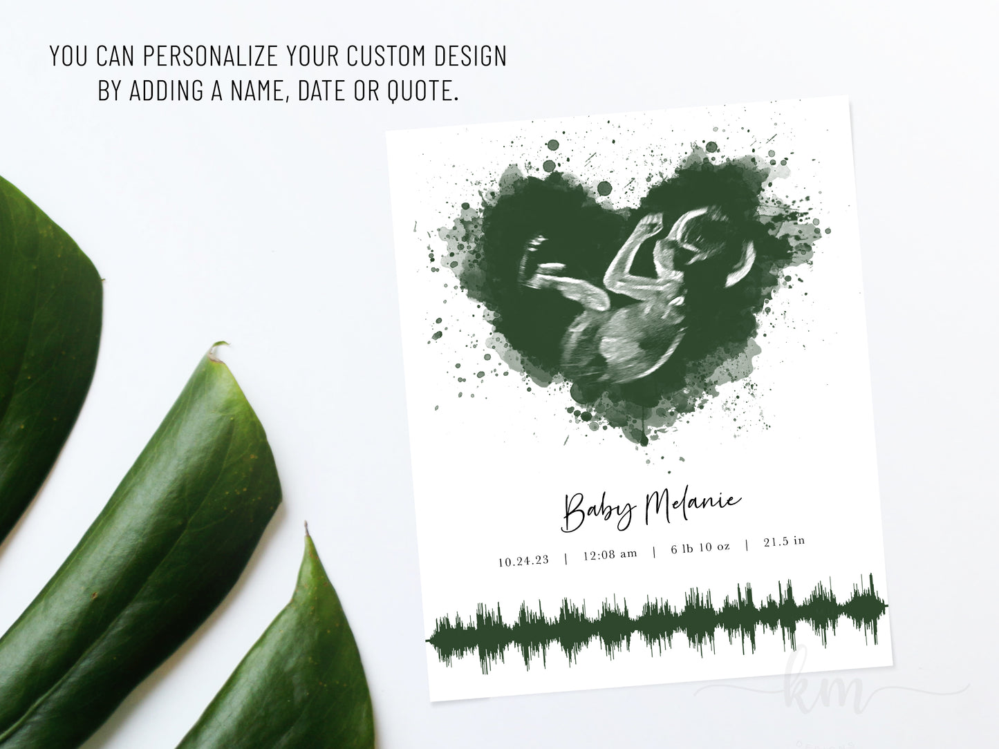 Splatter Heart Watercolor Ultrasound Art with Baby Heartbeat