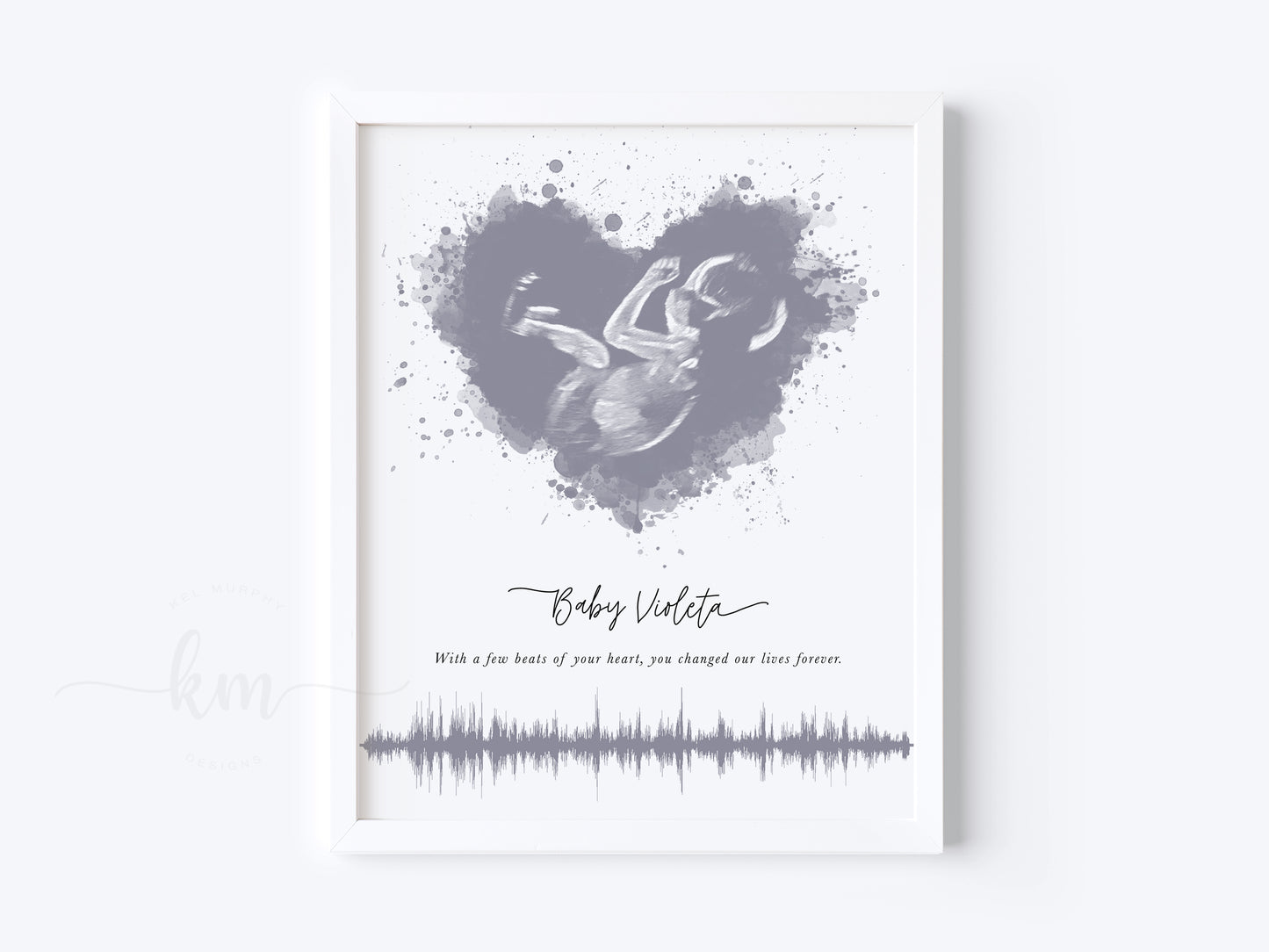 Splatter Heart Watercolor Ultrasound Art with Baby Heartbeat