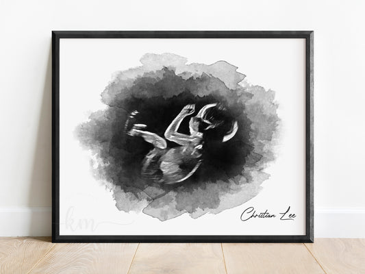 Oval Pen & Ink Ultrasound Art