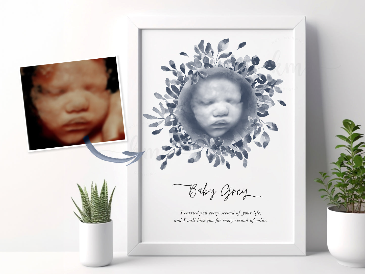 Floral Wreath Watercolor 3D Ultrasound Art