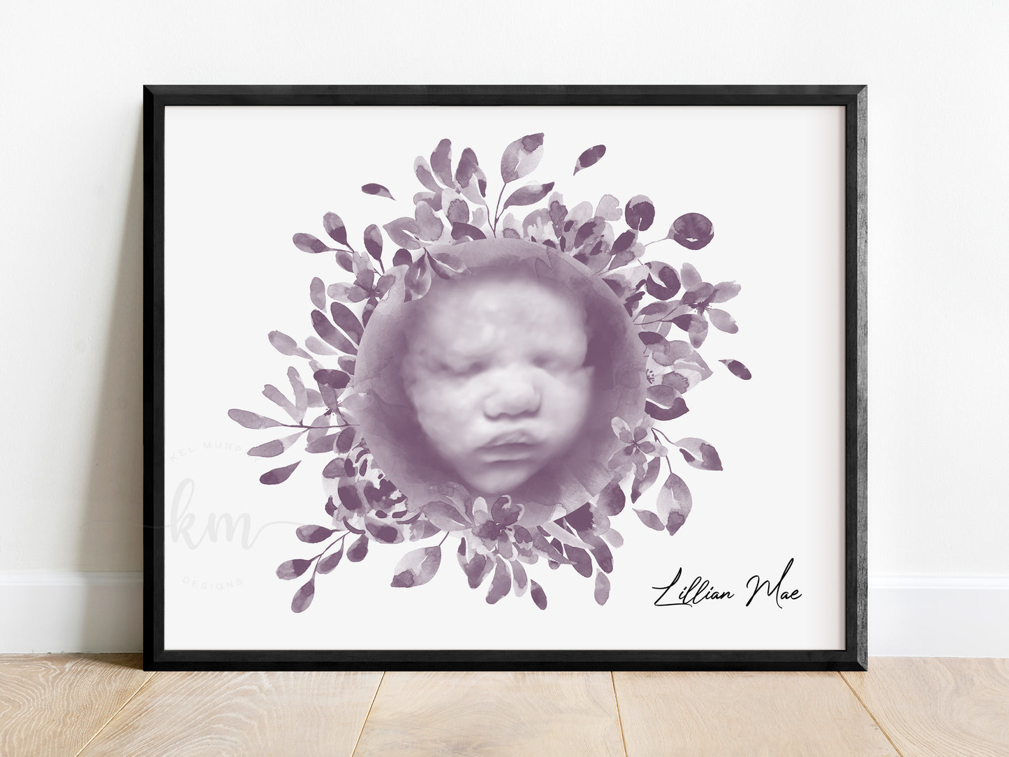 Floral Wreath Watercolor 3D Ultrasound Art