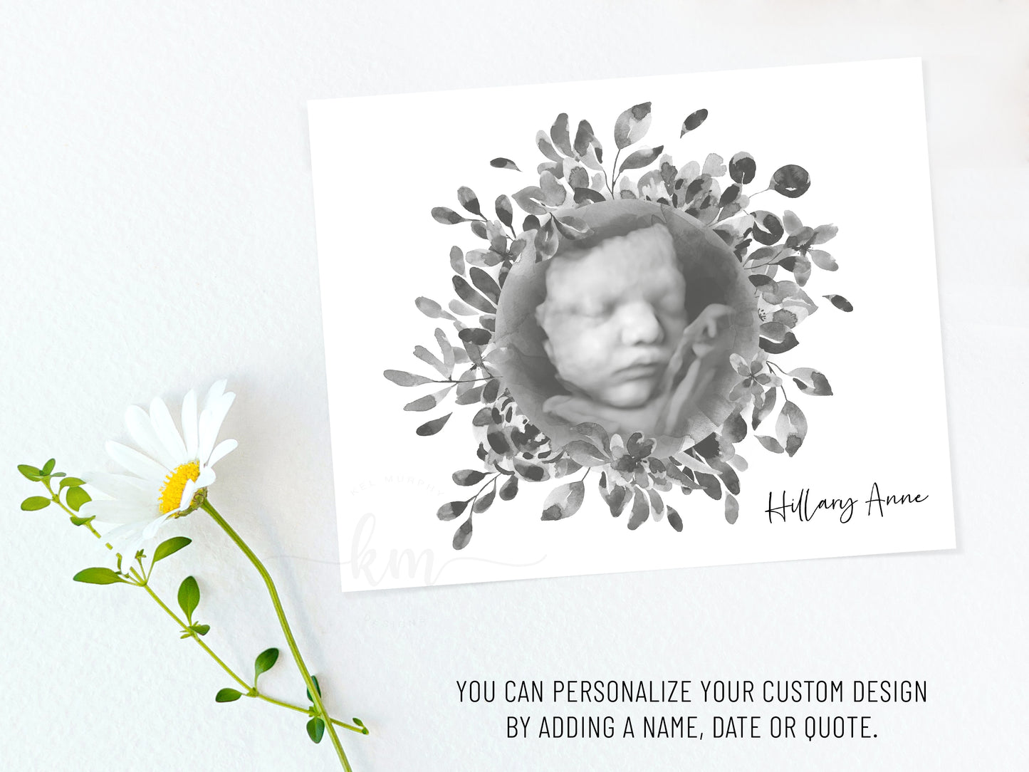 Floral Wreath Watercolor Ultrasound Art