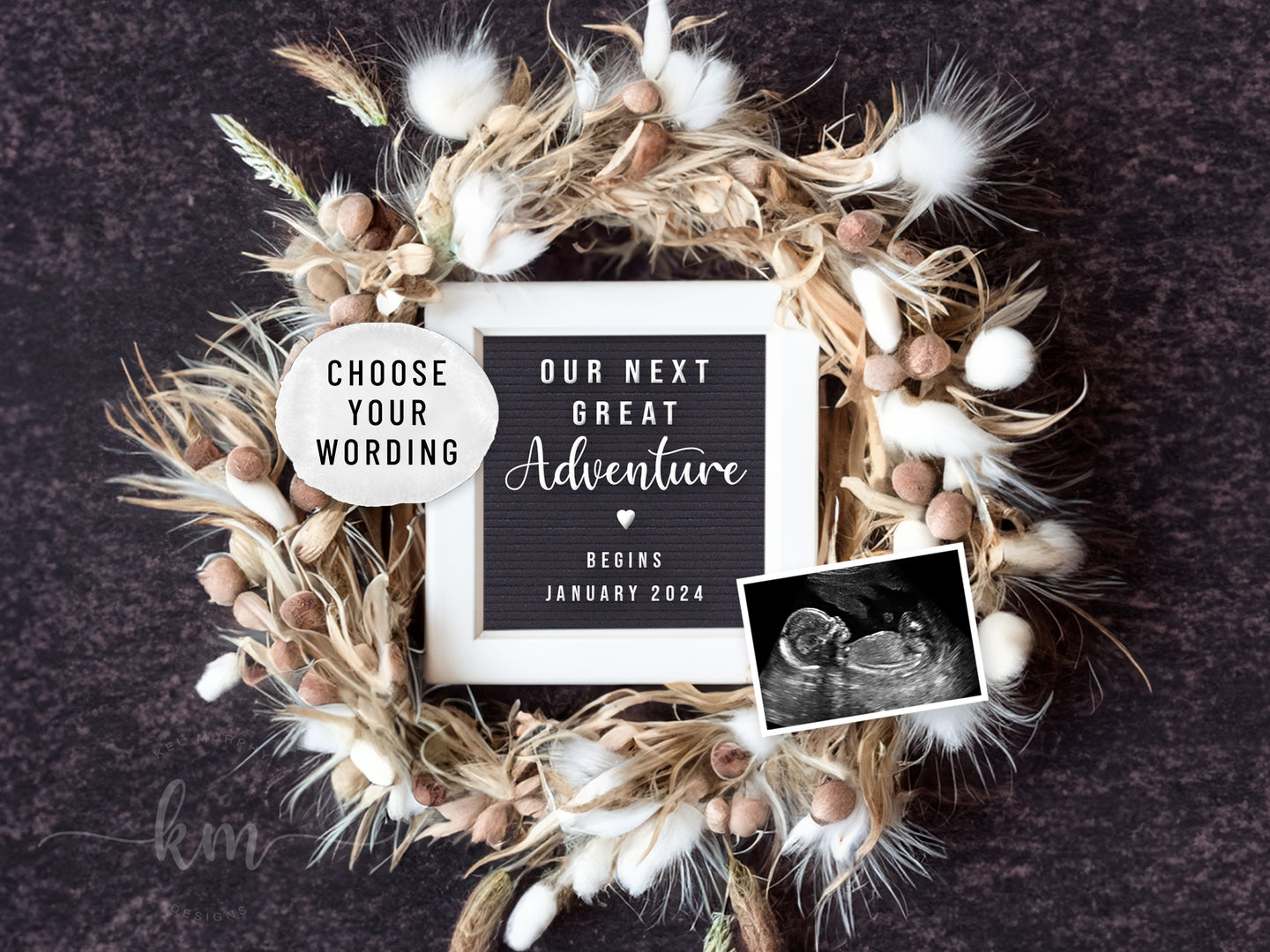 Boho Wreath Digital Pregnancy Announcement