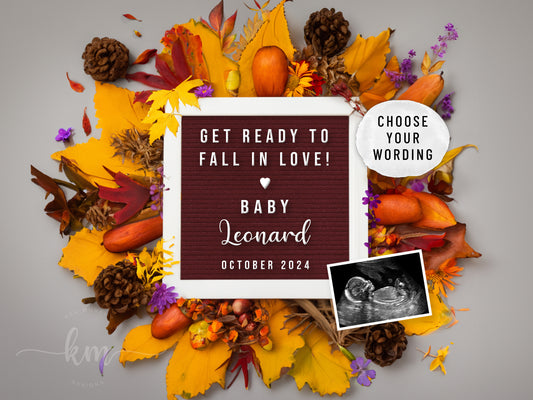 Fall Floral Wreath Digital Pregnancy Announcement