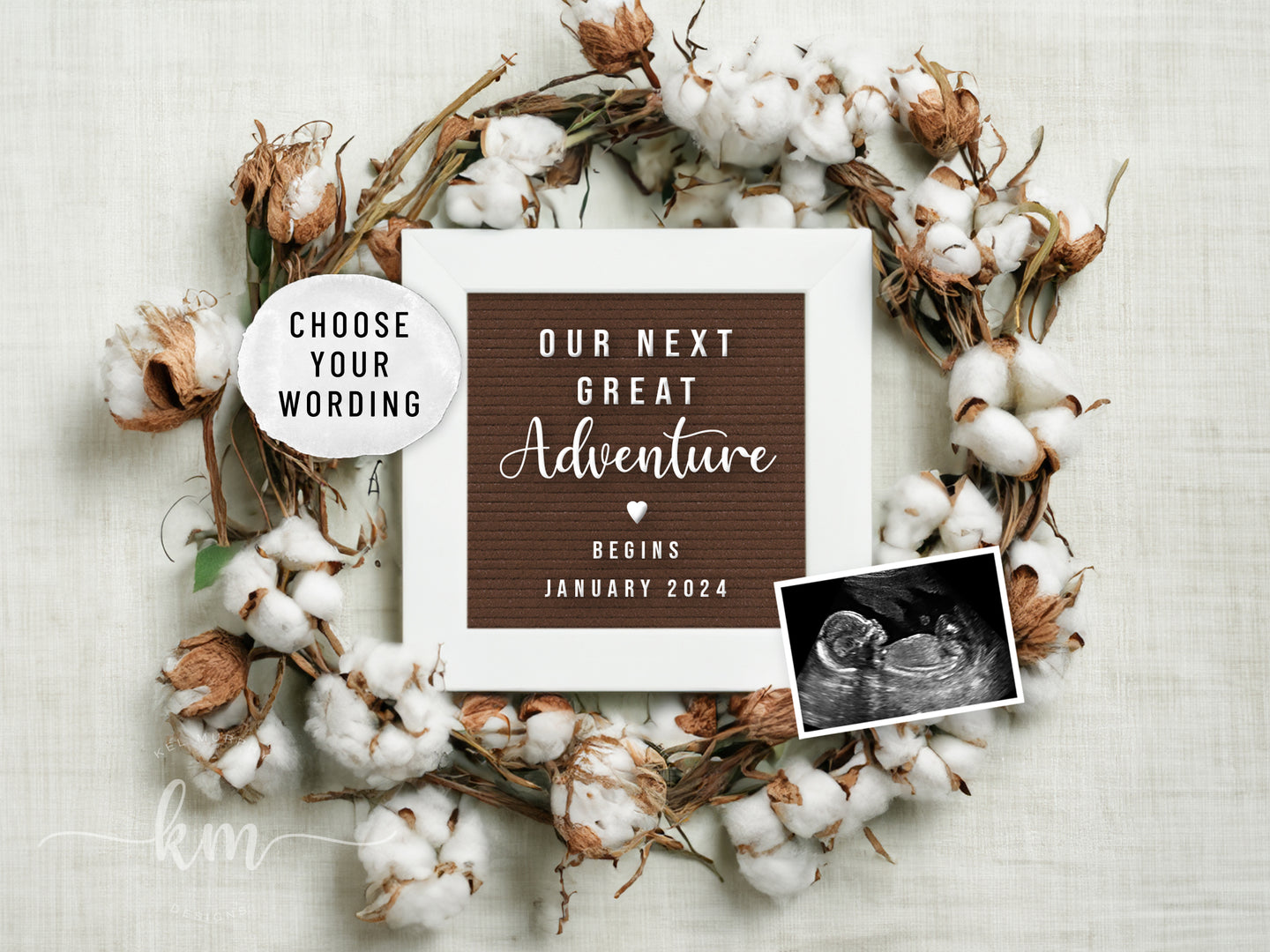 Cotton Wreath Digital Pregnancy Announcement