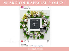 Load image into Gallery viewer, Cotton Wreath with Flowers Digital Pregnancy Announcement
