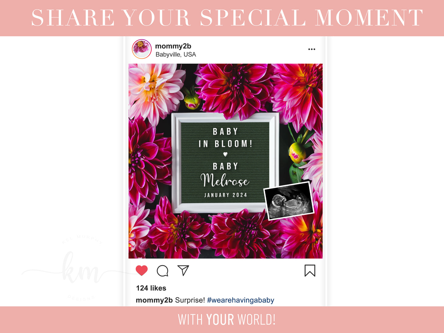 Dahlia Flowers Digital Pregnancy Announcement
