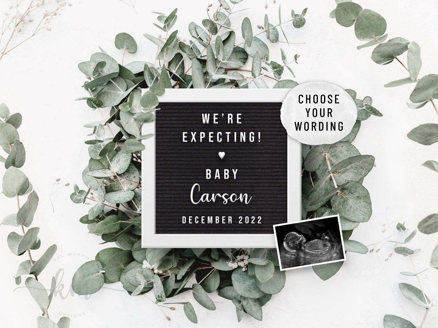 Eucalyptus Wreath Digital Pregnancy Announcement