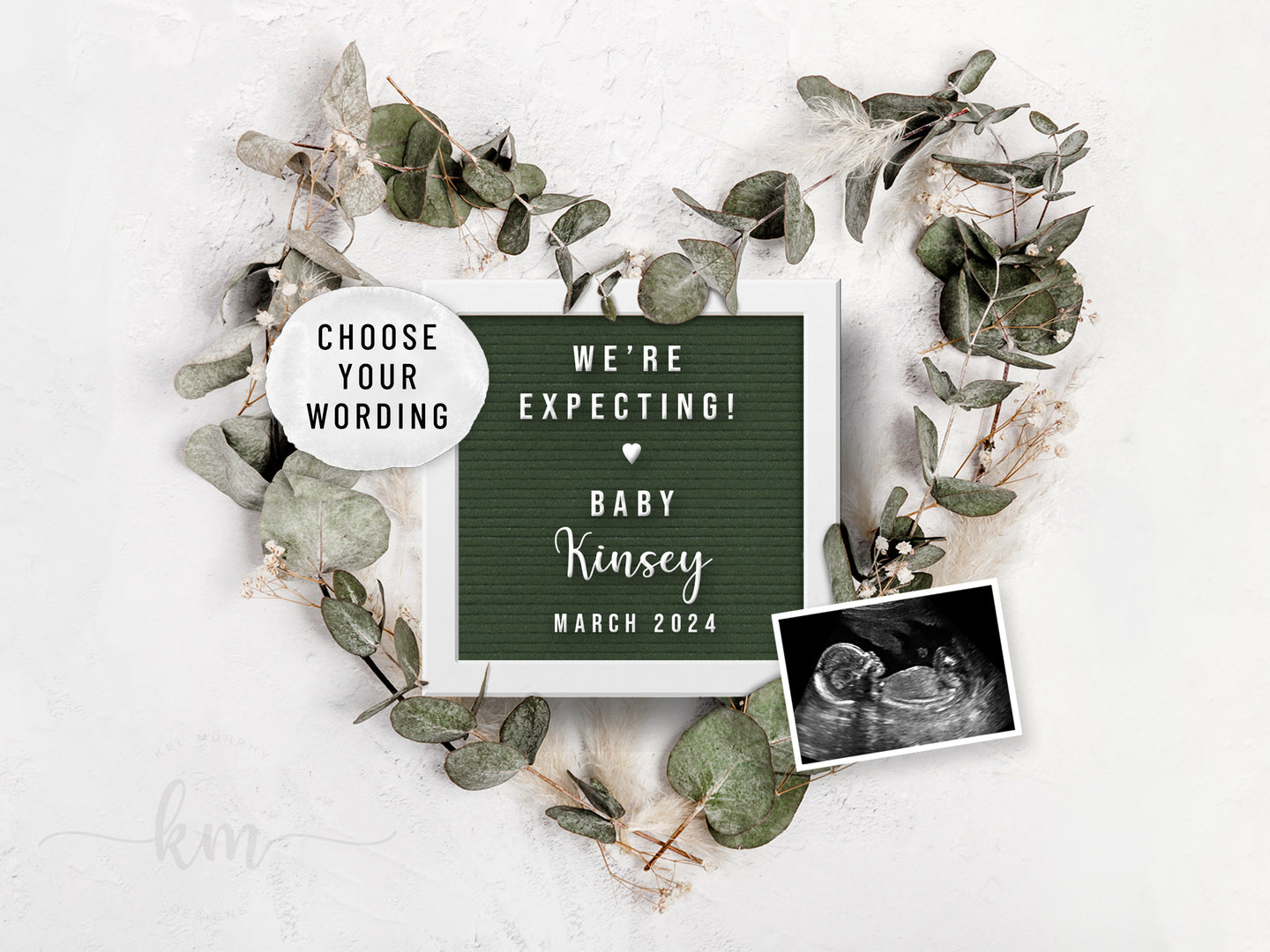 Eucalyptus Heart Wreath Digital Pregnancy Announcement