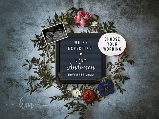Gothic Floral Wreath Digital Pregnancy Announcement
