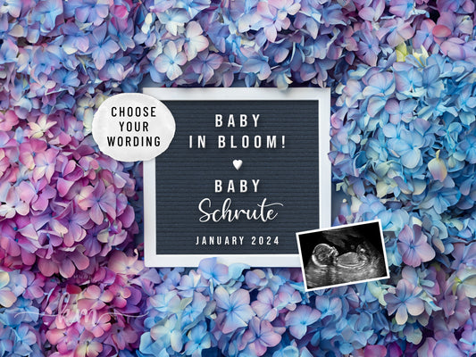 Hydrangea Flowers Digital Pregnancy Announcement
