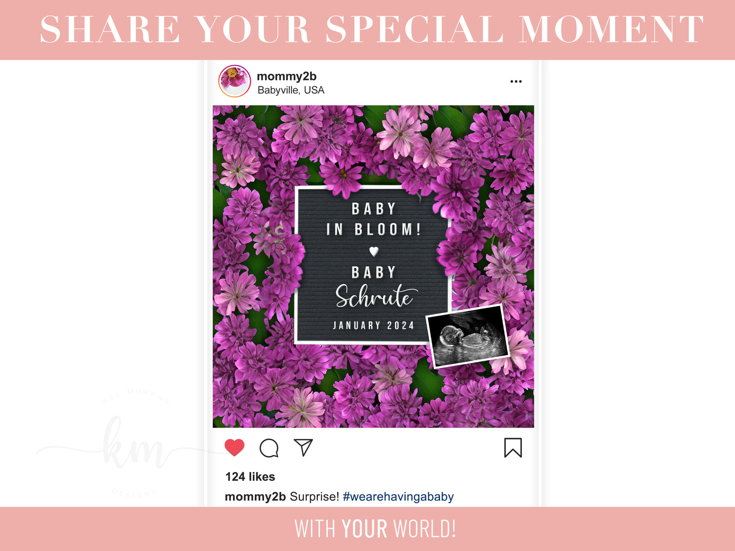 Purple Flowers Digital Pregnancy Announcement