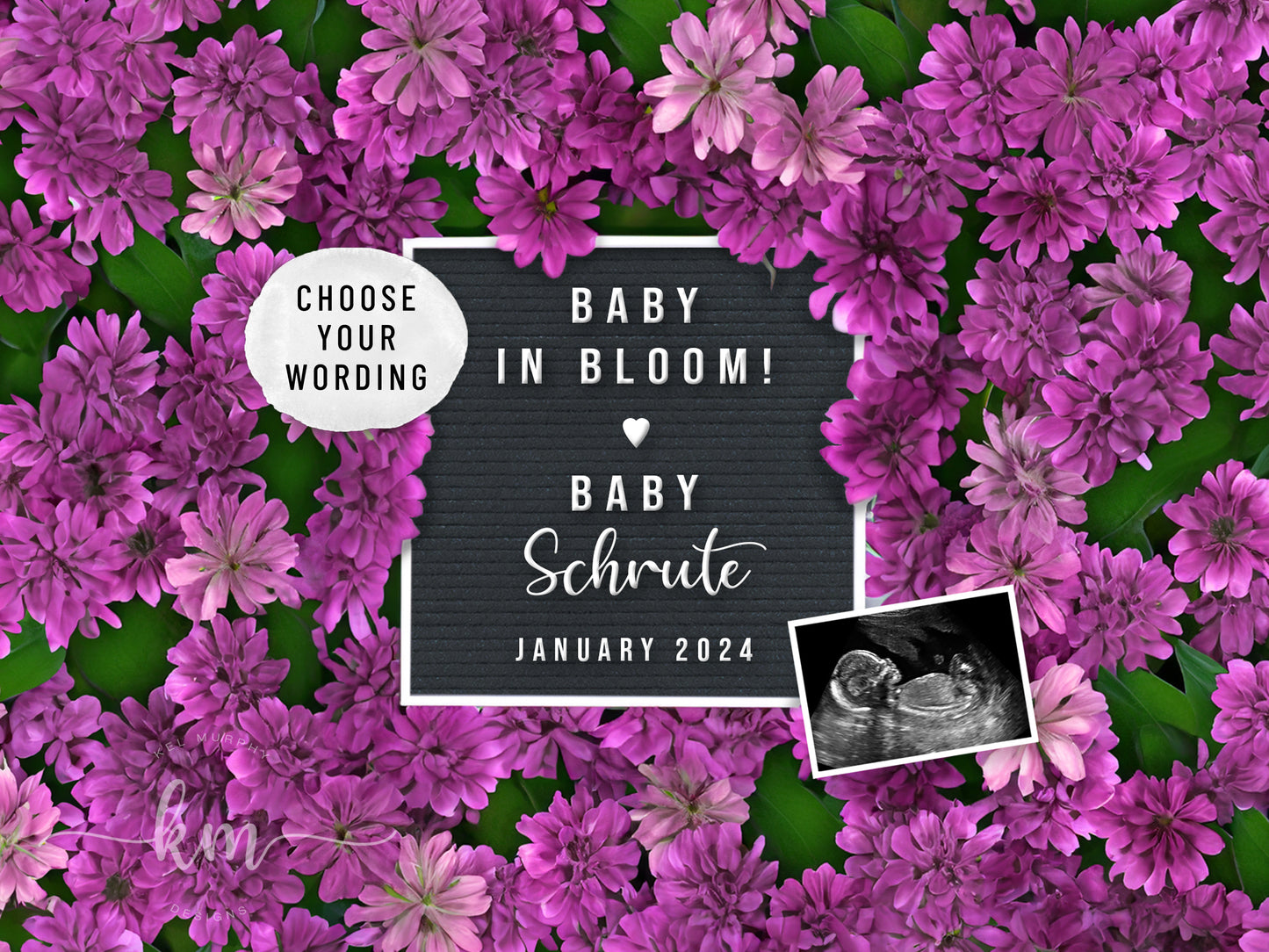 Purple Flowers Digital Pregnancy Announcement