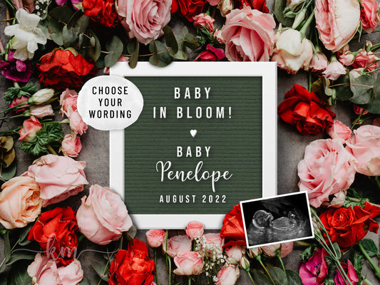 Pink & Red Flowers Digital Pregnancy Announcement