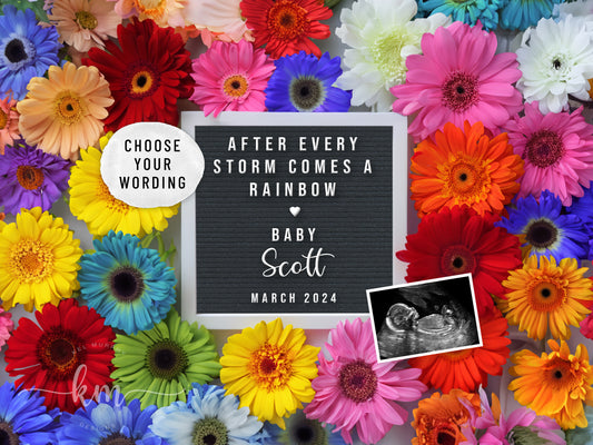 Rainbow Baby Flowers Digital Pregnancy Announcement