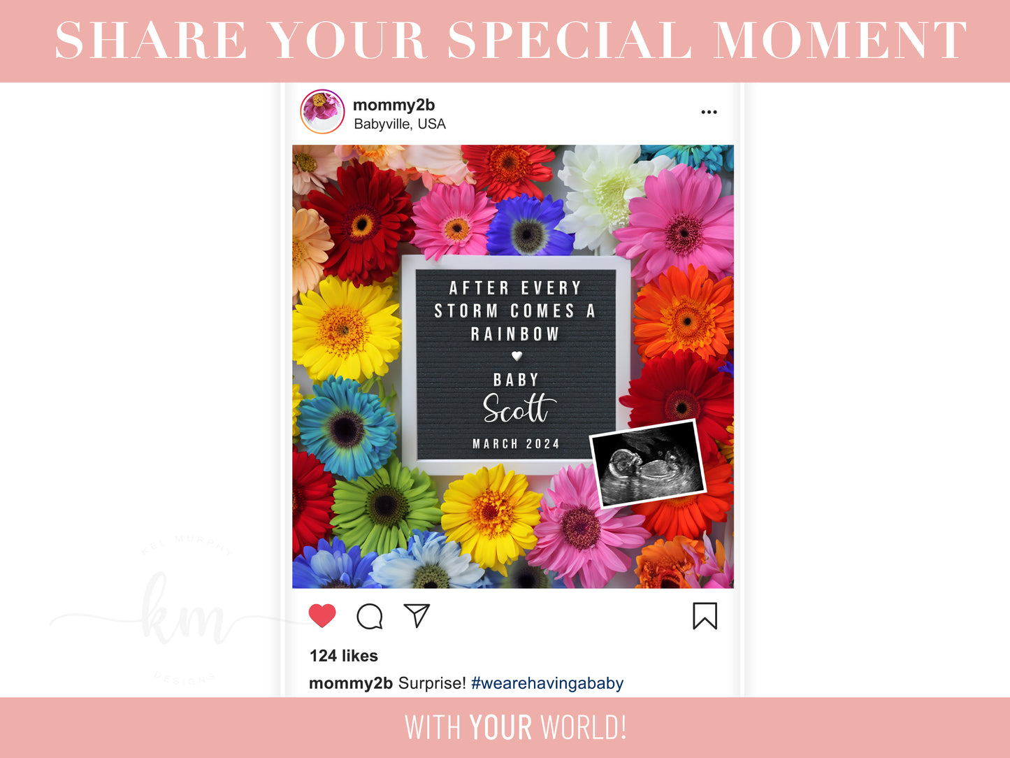 Rainbow Baby Flowers Digital Pregnancy Announcement
