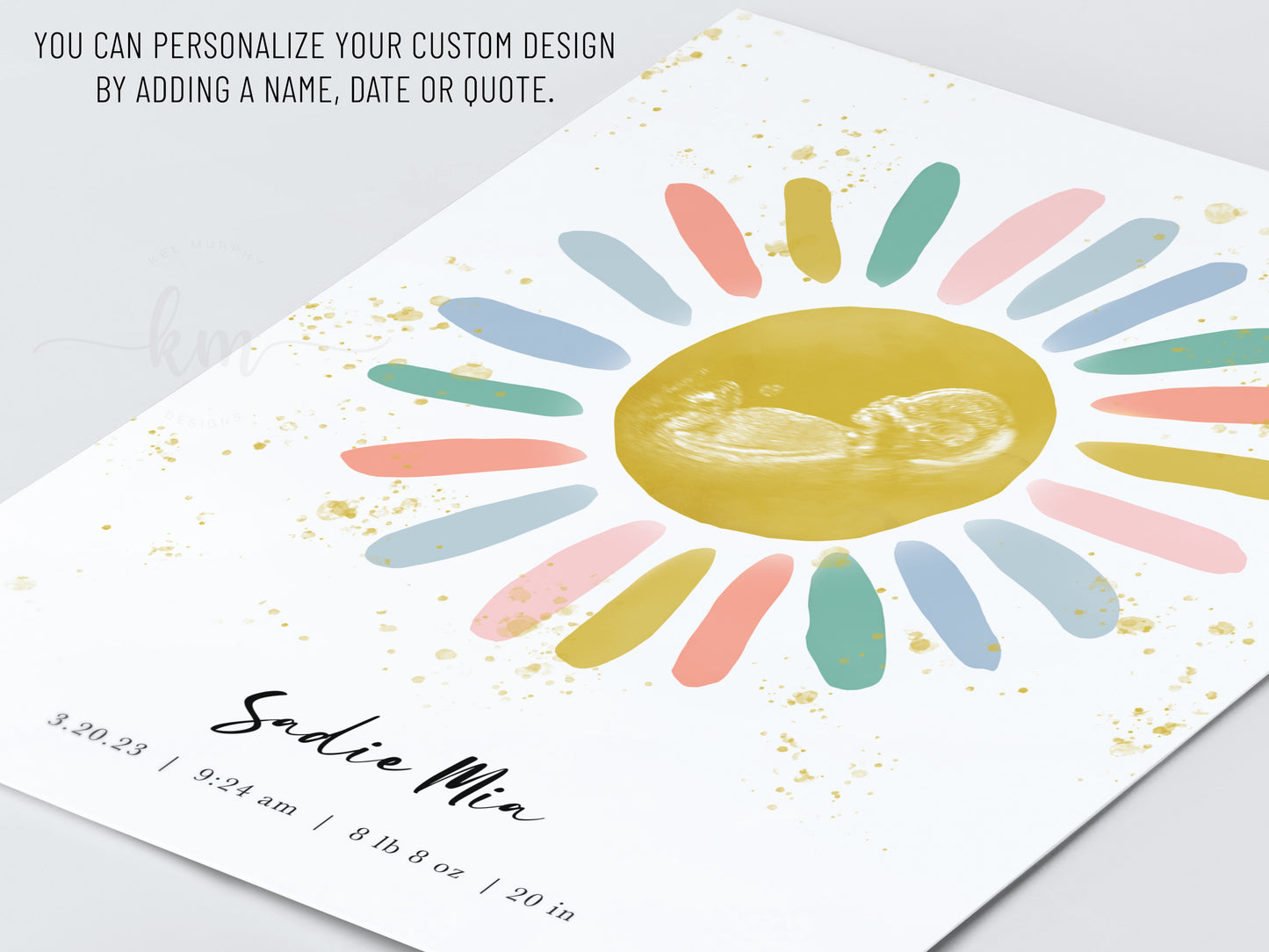 Boho Sun Watercolor Ultrasound Art