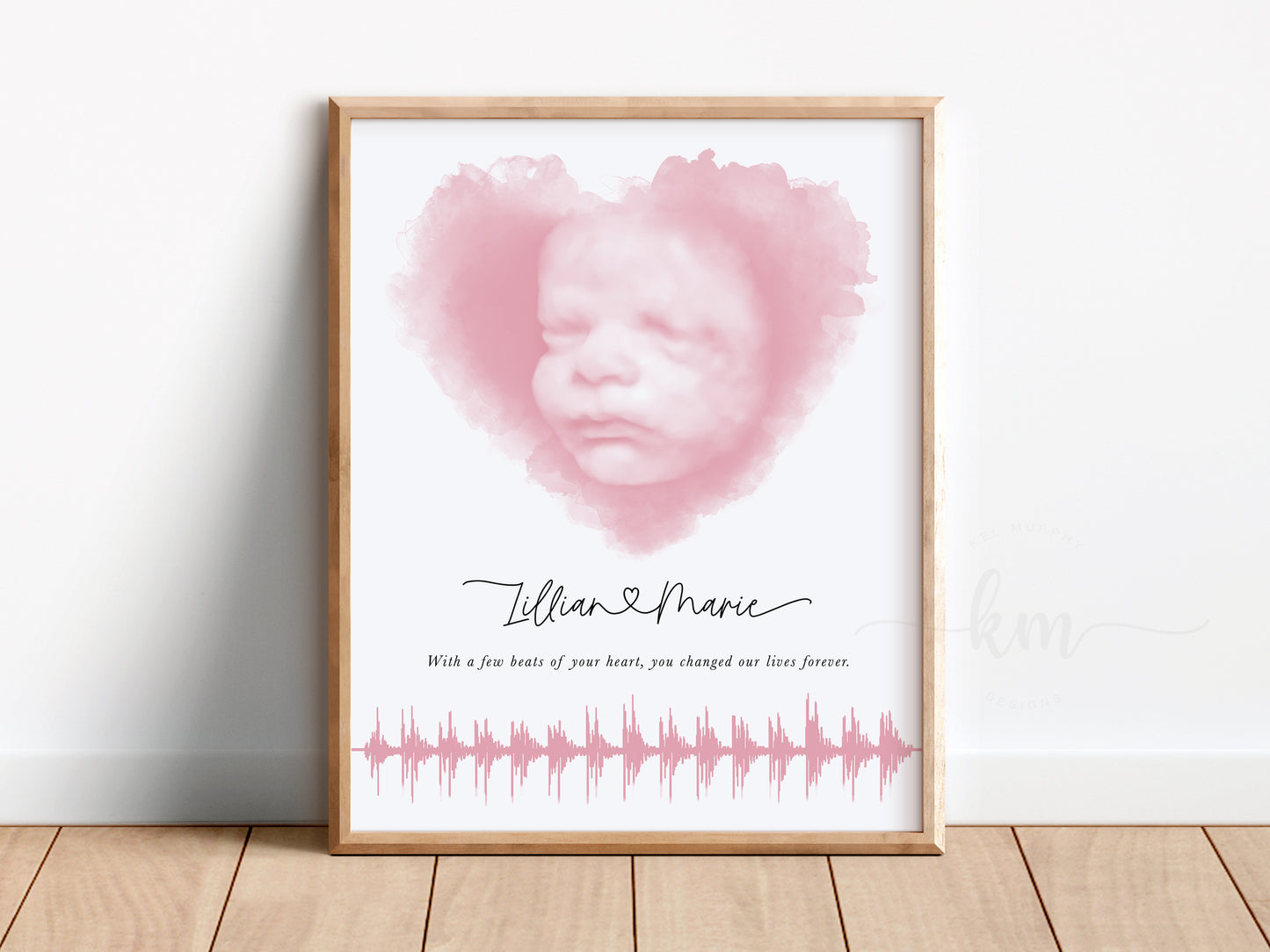 Heart Watercolor Ultrasound Art with Baby Heartbeat