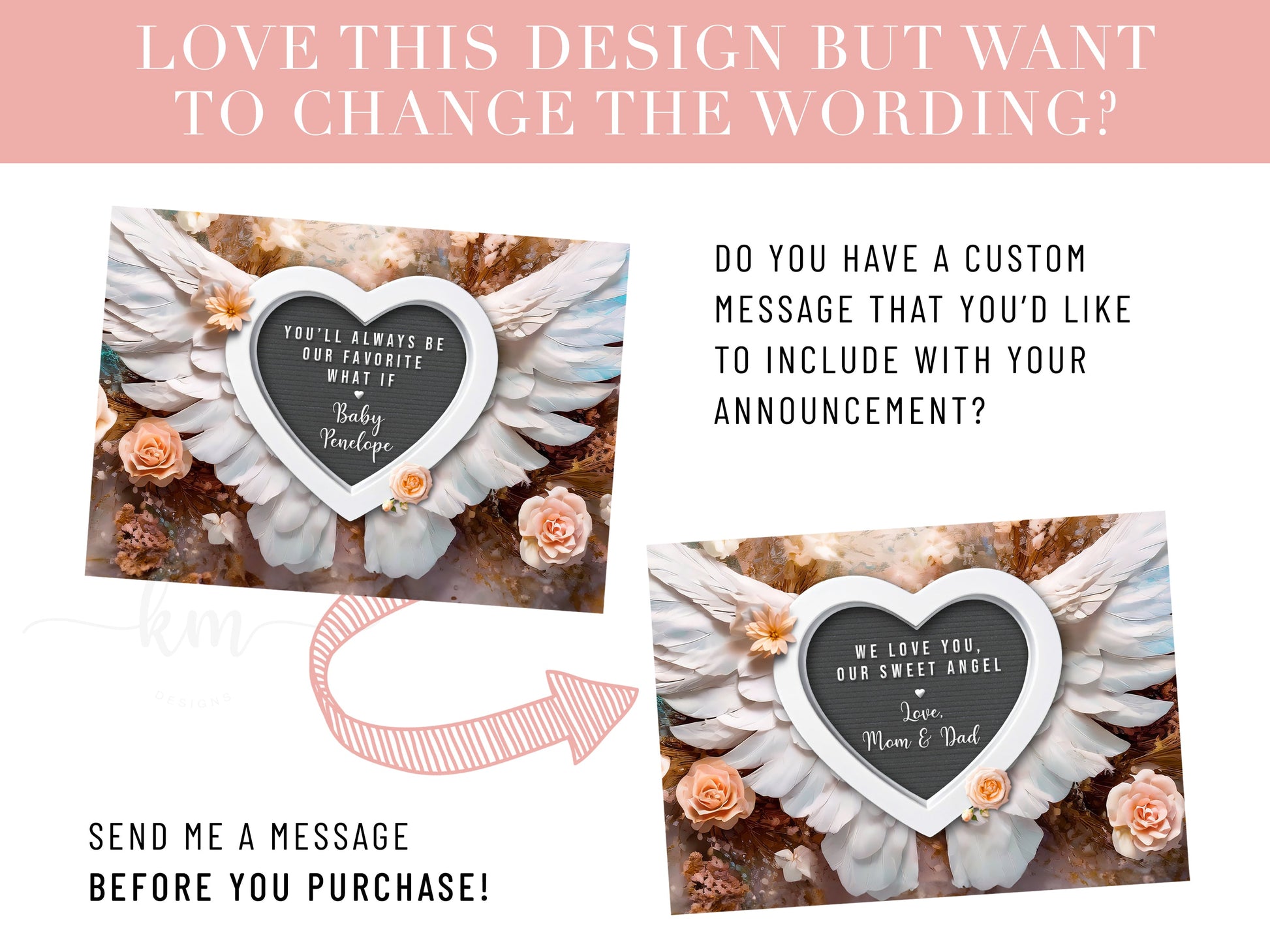 Pregnancy Loss Announcement, custom wording is available