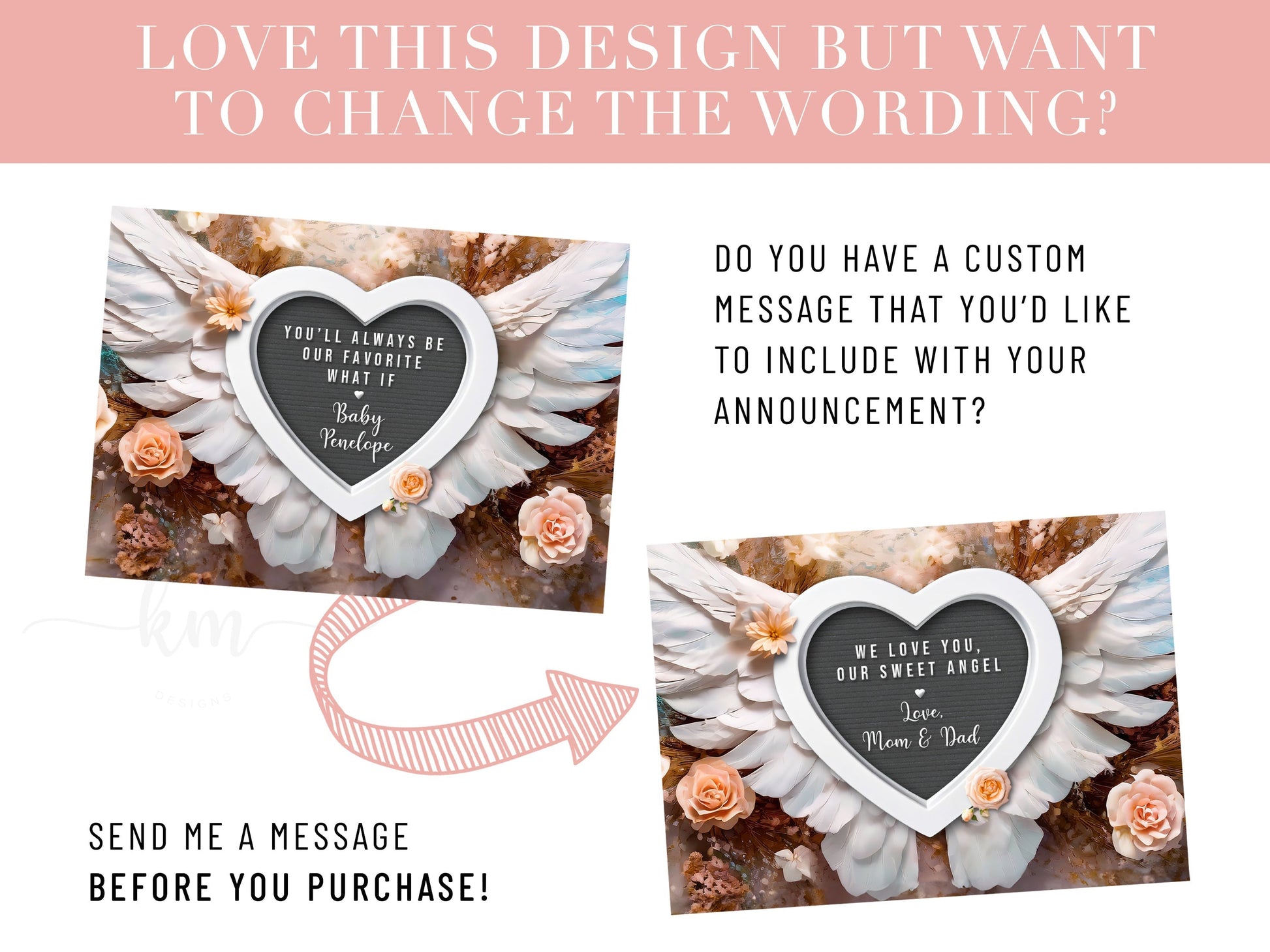Pregnancy Loss Announcement, custom wording is available