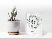 Load image into Gallery viewer, Baby Footprint Art with Watercolor Eucalyptus Wreath
