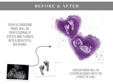 Load image into Gallery viewer, Baby Footprint Art with Watercolor Ultrasound Heart
