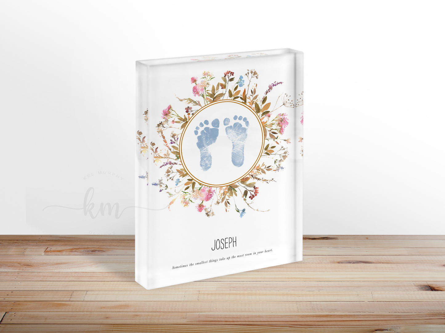 Baby Footprint Art with Boho Watercolor Wildflowers