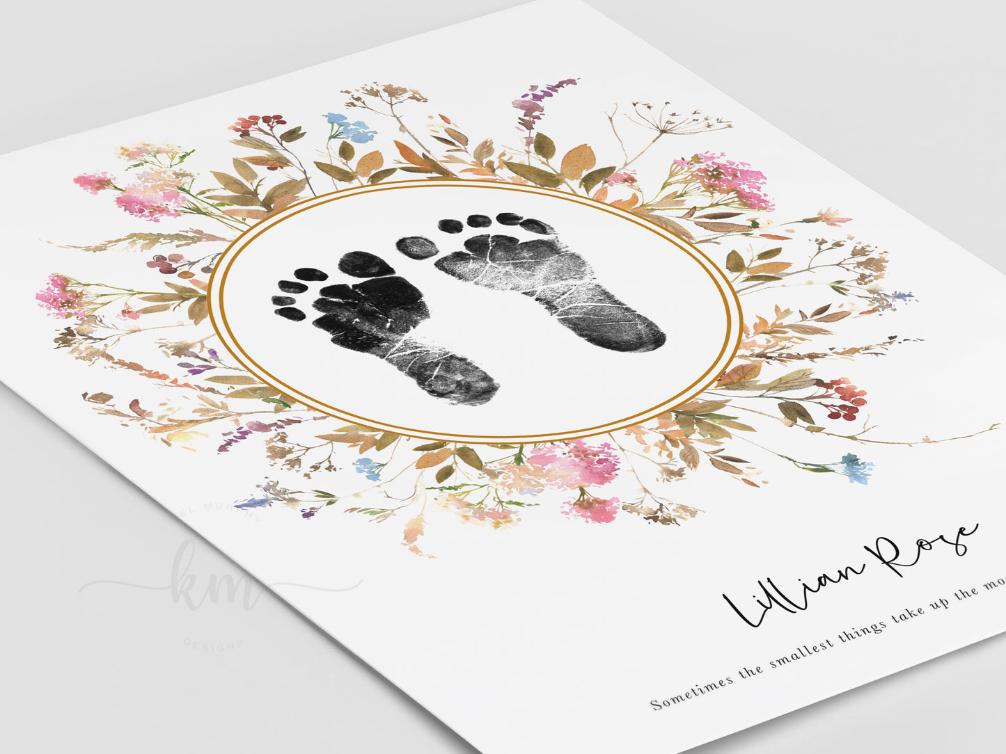 Baby Footprint Art with Boho Watercolor Wildflowers