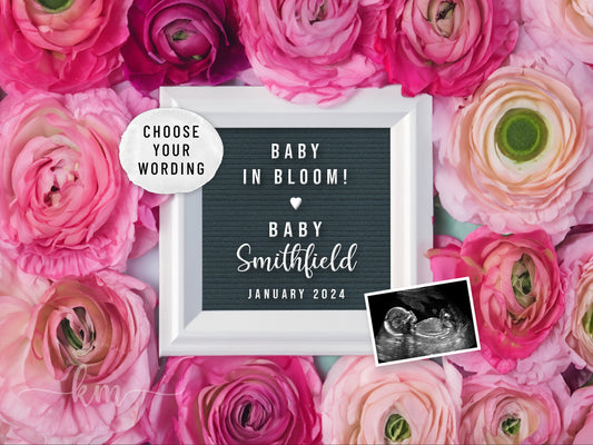 Ranunculus Flowers Digital Pregnancy Announcement